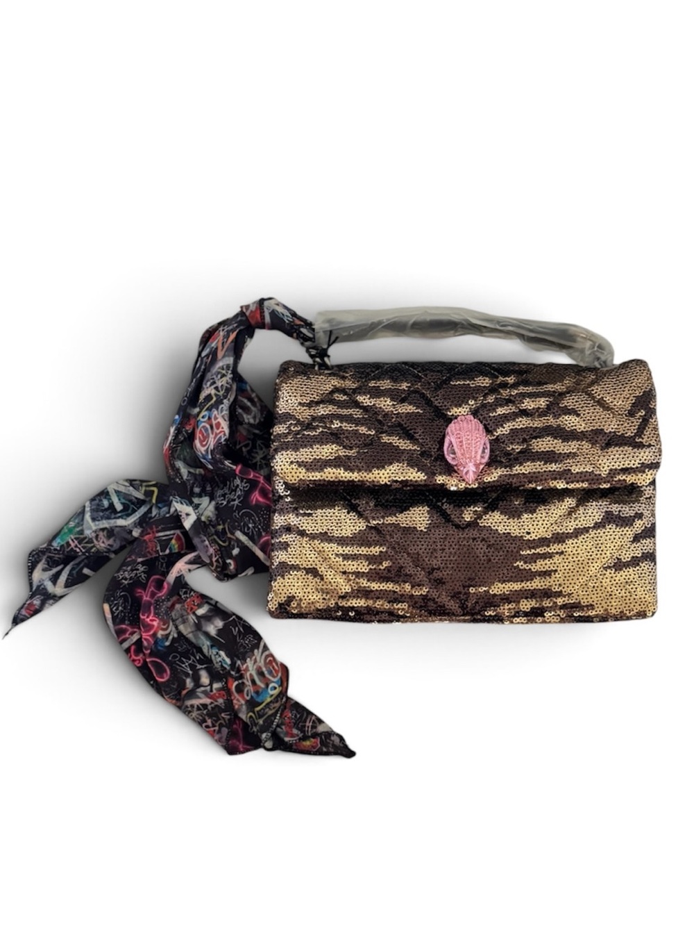 Kurt Geiger Sequins Medium Kensington NWT Chain Strap w Scarf Animal Print